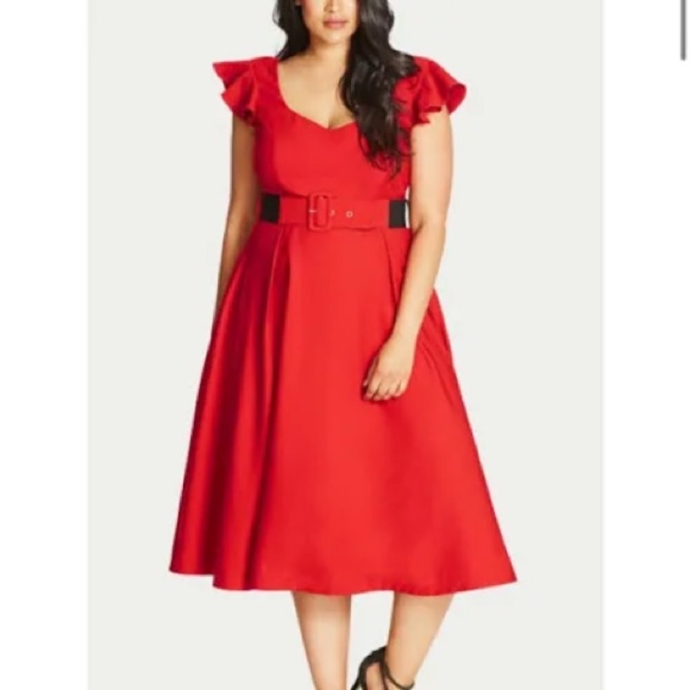 NWOT City Chic Retro Flutter Sleeve Belted Fit and Flare Dress